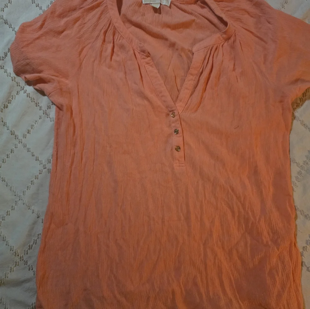 Michael Kors Coral Short-Sleeve Henley Blouse